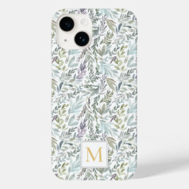 Monogram Green Blue Botanical Watercolor Case-Mate iPhone 14 Hülle