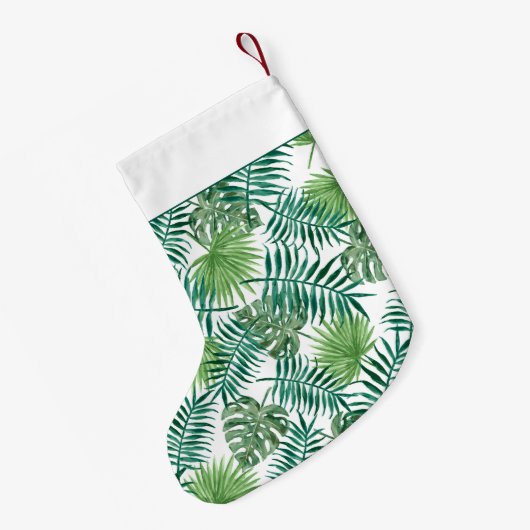 Monogram Green Botanical Palm Blätter Kleiner Weihnachtsstrumpf (Rückseite (Hängend))