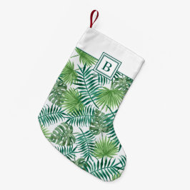 Monogram Green Botanical Palm Blätter Kleiner Weihnachtsstrumpf