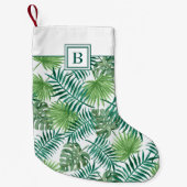 Monogram Green Botanical Palm Blätter Kleiner Weihnachtsstrumpf (Vorderseite)