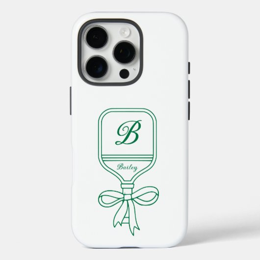 Monogram Green Bow Pickleball Paddle Case-Mate iPhone Hülle (Rückseite)