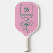 Monogram Green Bow Pink Pickleball Paddel Pickleball Schläger (Vorderseite)