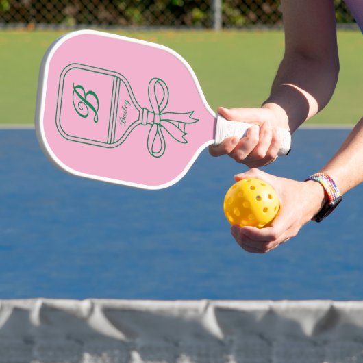 Monogram Green Bow Pink Pickleball Paddel Schläger (InSitu)