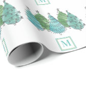 Monogram Green Christmas Trees Geschenkpapier (Rolleneckpunkt)