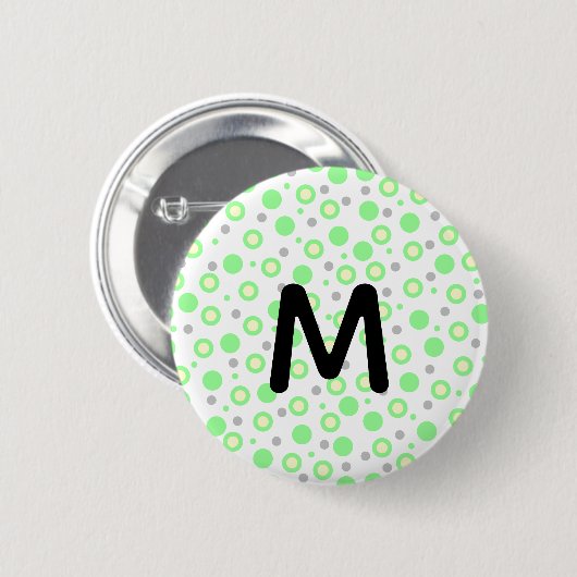 Monogram Green Cream Gray Polka Dots Button (Vorne & Hinten)
