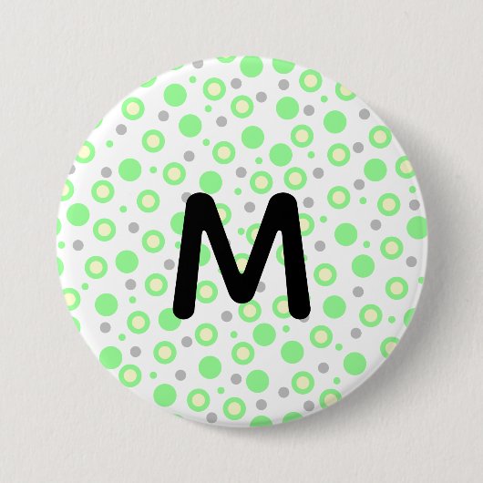 Monogram Green Cream Gray Polka Dots Button (Vorderseite)