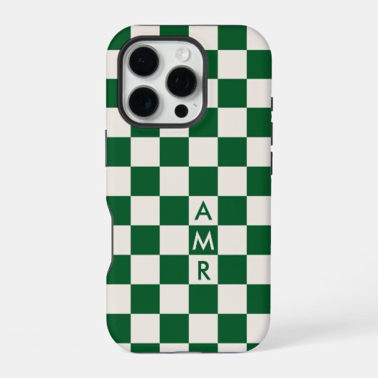 Monogram Green Creme Checkered Pattern iPhone Hülle (Rückseite)