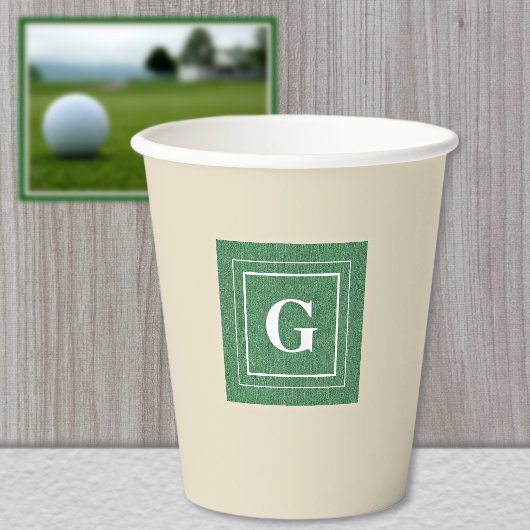 Monogram, Green Denim Print, 8oz Paper Cups Pappbecher
