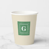 Monogram, Green Denim Print, 8oz Paper Cups Pappbecher (Vorderseite)
