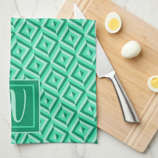 Monogram Green Dreistone Diamond Muster Geschirrtuch (Viertel Falte)