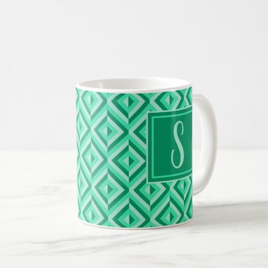 Monogram Green Dreistone Diamond Muster Kaffeetasse (VorderseiteRechts)