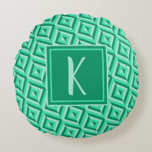 Monogram Green Dreistone Diamond Muster Rundes Kissen
