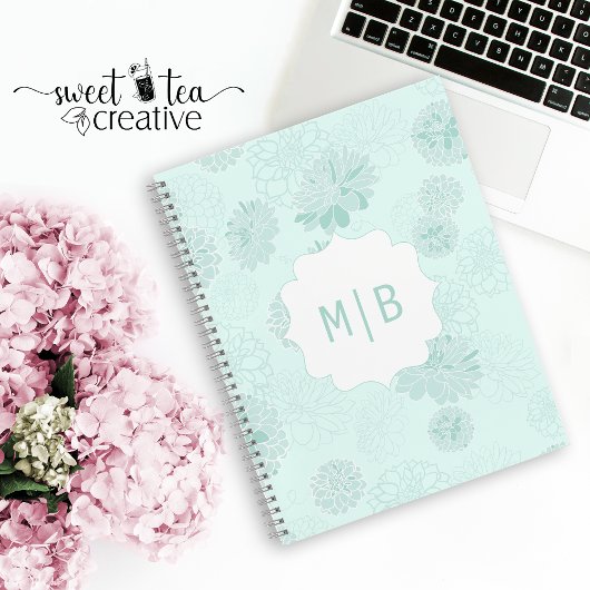 Monogram Green Elegant Spiral Notebook Notizblock