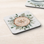 Monogram Green Eucalyptus Blätter Foliage Wood Getränkeuntersetzer (Linke Seite)