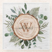 Monogram Green Eucalyptus Blätter Foliage Wood Glasuntersetzer (Vorderseite)