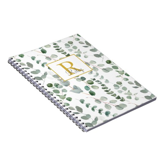Monogram Green Eucalyptus-Blätter Notizblock (Rechte Seite)