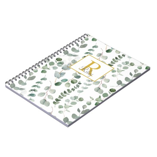 Monogram Green Eucalyptus-Blätter Notizblock (Linke Seite)