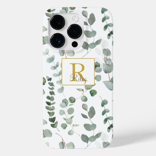 Monogram Green Eucalyptus Pattern Case-Mate iPhone Hülle (Rückseite)