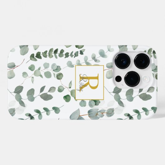 Monogram Green Eucalyptus Pattern Case-Mate iPhone Hülle (Rückseite (Horizontal))
