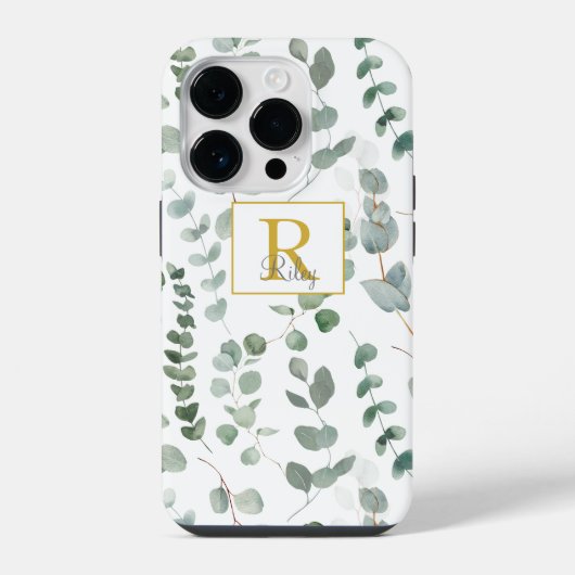 Monogram Green Eucalyptus Pattern iPhone Hülle (Rückseite)
