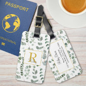 Monogram Green Eucalyptus Verlasst Grünmuster Gepäckanhänger