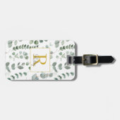 Monogram Green Eucalyptus Verlasst Grünmuster Gepäckanhänger (Vorderseite horizontal)