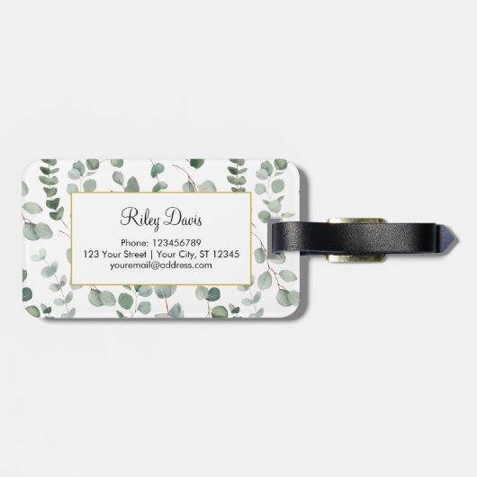 Monogram Green Eucalyptus Verlasst Grünmuster Gepäckanhänger (Rückseite horizontal)