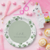 Monogram Green Eucalyptus Wedding Reception Party Pappteller (Party)