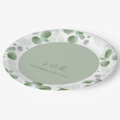 Monogram Green Eucalyptus Wedding Reception Party Pappteller (Schrägansicht)
