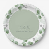 Monogram Green Eucalyptus Wedding Reception Party Pappteller (Vorderseite)