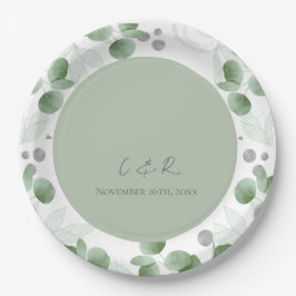 Monogram Green Eucalyptus Wedding Reception Party Pappteller