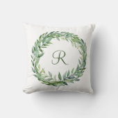 Monogram Green Eucalyptus Wreath Greenerenereneren Kissen (Vorderseite)