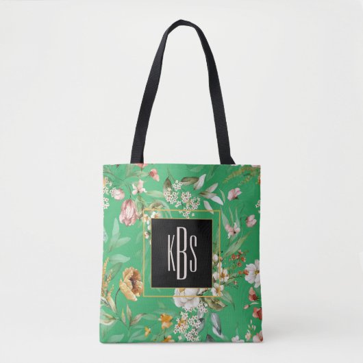 Monogram, Green Fine Art Florals Shoulder Tasche (Vorderseite)