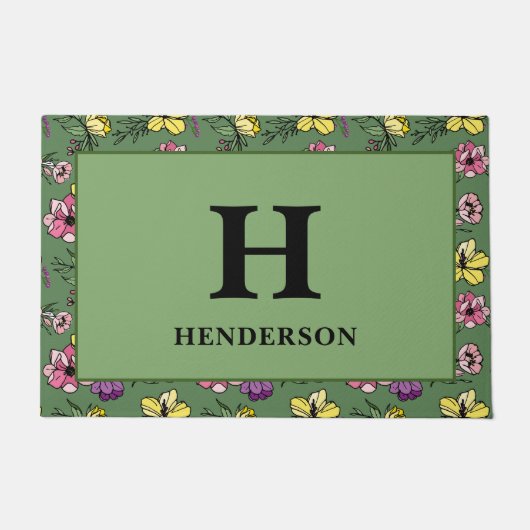 Monogram Green Flower Garden Fußmatte (Vorderseite)