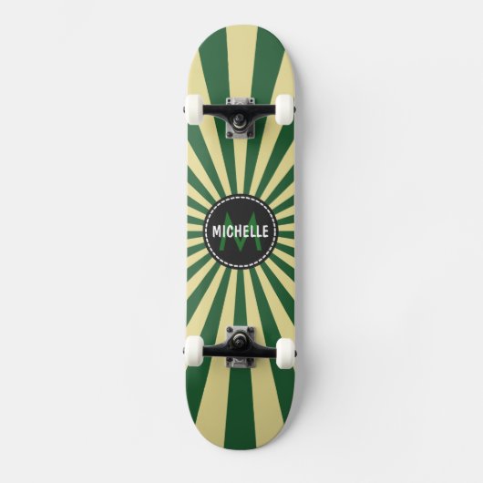 Monogram Green Funky Sun Rays Muster Skateboard (Vorderseite)
