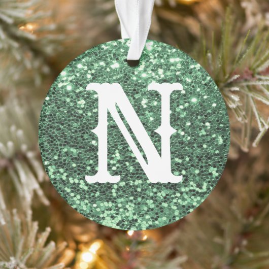 Monogram Green Glitzer Metallic Weihnachtsfeiertag Ornament (Baum)