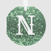 Monogram Green Glitzer Metallic Weihnachtsfeiertag Ornament (Rückseite)