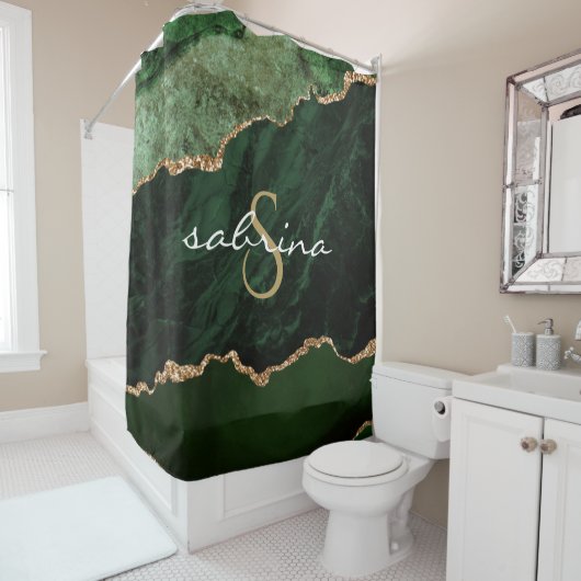 Monogram Green Gold Agate Geode Duschvorhang (Beispiel)