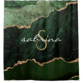 Monogram Green Gold Agate Geode Duschvorhang (Vorderseite)