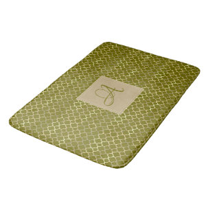 Monogram Green Gold Quatrefoil Newlyweds Hochzeit Badematte