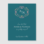Monogram Green Intricate Floral Frame Wedding Magnetkarte (Vorderseite)