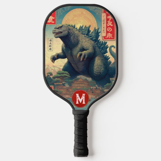 Monogram Green Lizard Monster Retro Trendy Pickleball Schläger (Vorderseite)