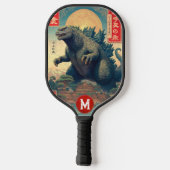 Monogram Green Lizard Monster Retro Trendy Pickleball Schläger (Rückseite)