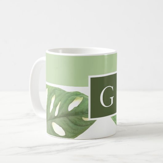 Monogram Green Monstera Leaf Kaffeetasse (Vorderseite Links)