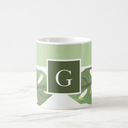 Monogram Green Monstera Leaf Kaffeetasse (Mittel)