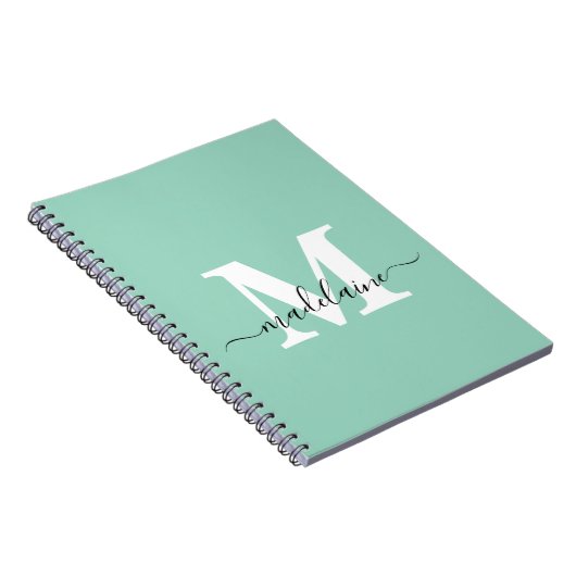 Monogram Green Notebook Custom Initial & Name Notizblock (Rechte Seite)