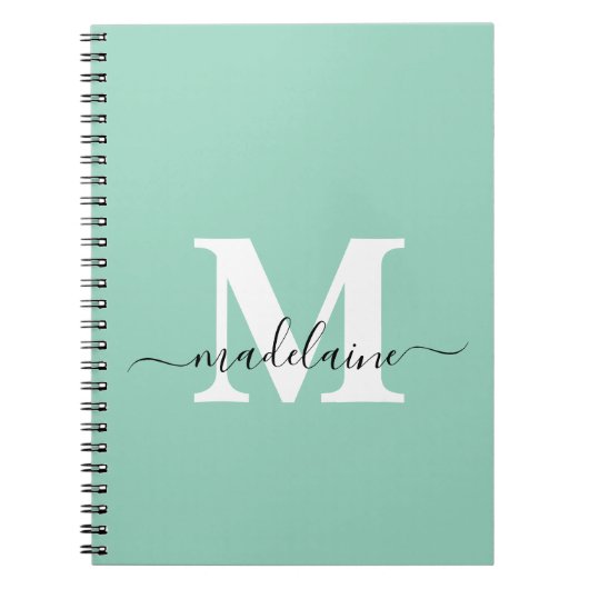 Monogram Green Notebook Custom Initial & Name Notizblock (Vorderseite)
