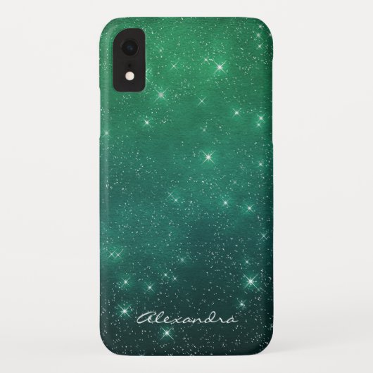 Monogram Green Ombre Sparkle Stars Midnight Sky Case-Mate iPhone Hülle (Rückseite)