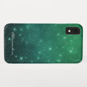 Monogram Green Ombre Sparkle Stars Midnight Sky Case-Mate iPhone Hülle (Rückseite (Horizontal))