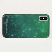Monogram Green Ombre Sparkle Stars Midnight Sky Case-Mate iPhone Hülle (Rückseite (Horizontal))